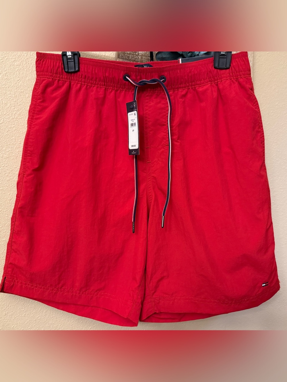 Tommy Hilfiger Red Solid Swim Trunks Mens Size Small NWT